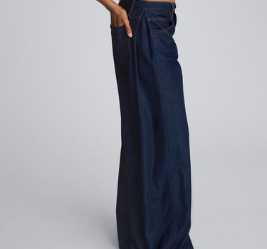 Pantalón amplio de cintura alta con pliegue lateral para mujer