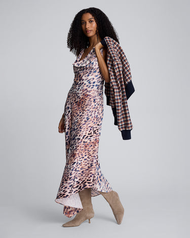 Vestido asimétrico con escote drapeado para mujer