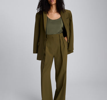 Pantalón ancho de cintura alta con doble pliegue para mujer