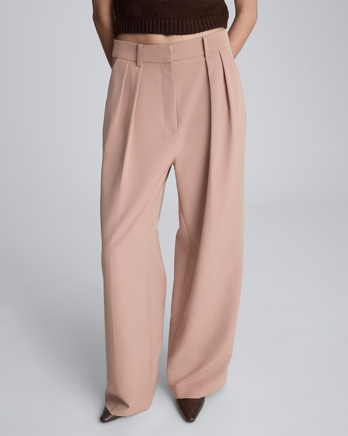 Pantalón ancho de cintura alta con doble pliegue para mujer