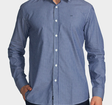Camisa manga larga a rayas para hombre navy