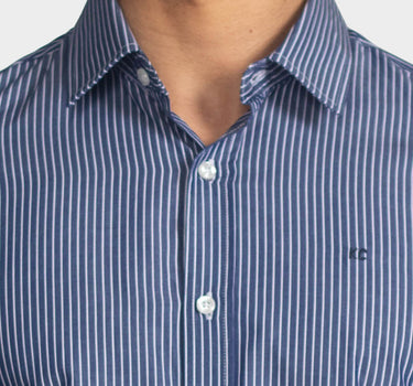 Camisa manga larga a rayas para hombre navy