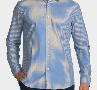 Camisa manga larga a rayas para hombre blue